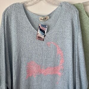 2 Cozy V-Neck Sweaters in Soft Blue and Mint by Beach Life